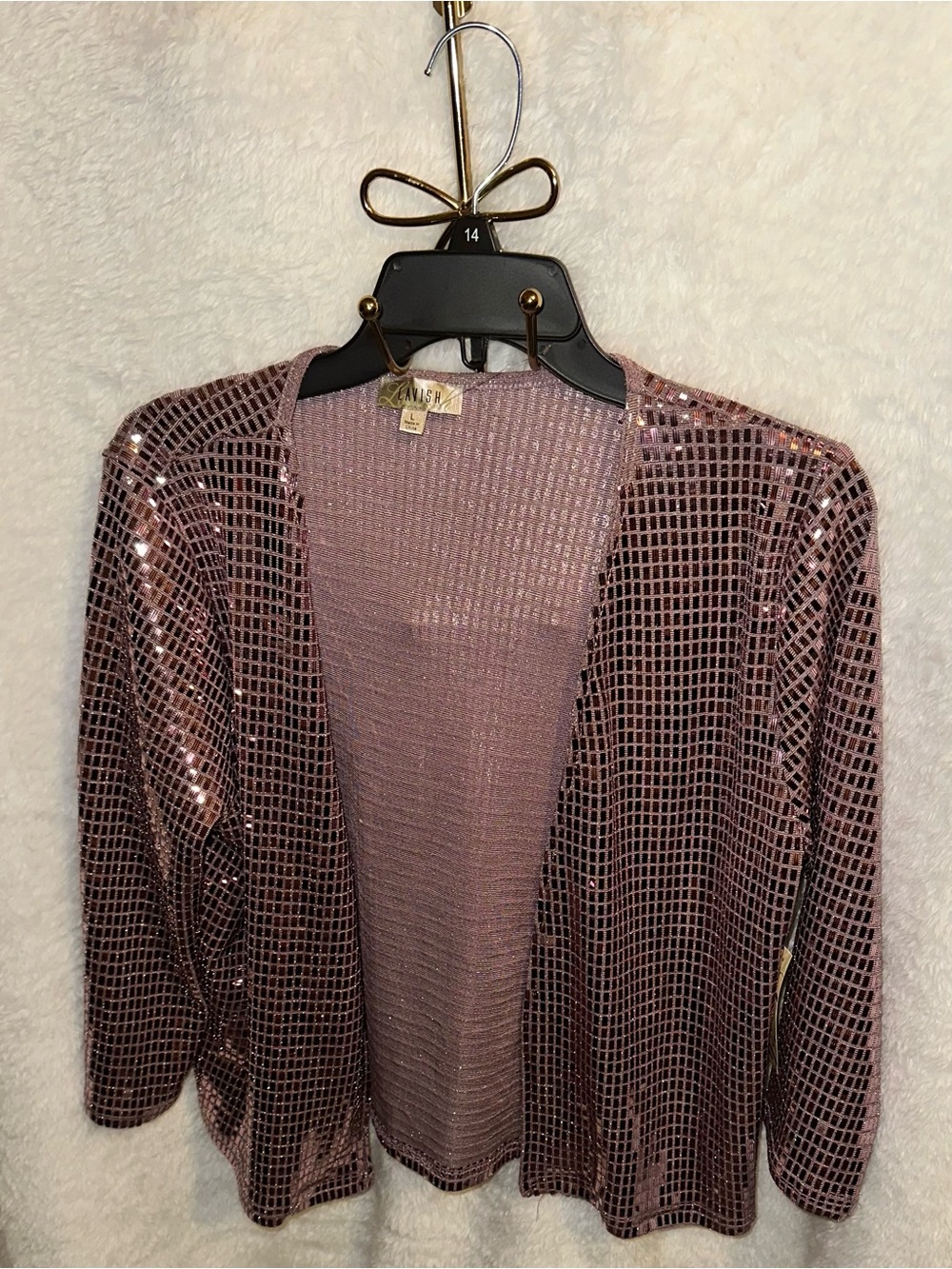 Lavish Rose Pink Sequin Open-Front Cardigan